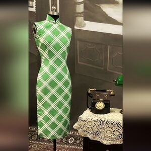 Elegant Green Plaid Dress